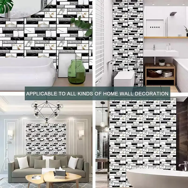 3D Retro Simulation Marble Brick Pattern Wall Sticker, Imitation Tile Self-adhesive Wall Sticker, Waterproof Living Room Kitchen Backsplash Bathroom Home Wall Sticker 6