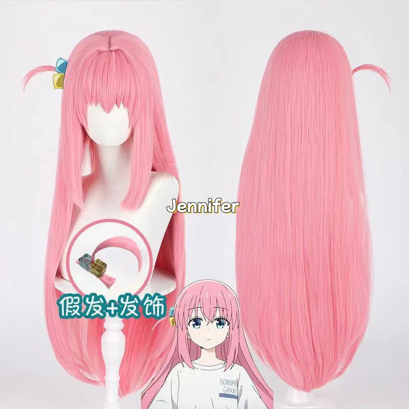 Anime Bocchi the Rock! Guitar Hero Gotou Hitori Cosplay Wig 80cm Long Pink Hair Heat Resistant Synthetic Wigs Anime Wig Crystal Headdress