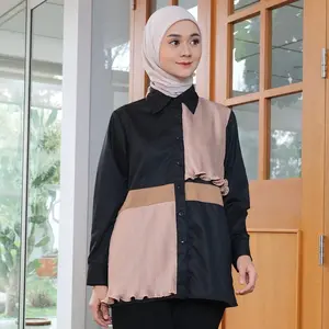 Dya Id - Azril Peach Plisket Atasan kemeja Katun Wanita L-3XL