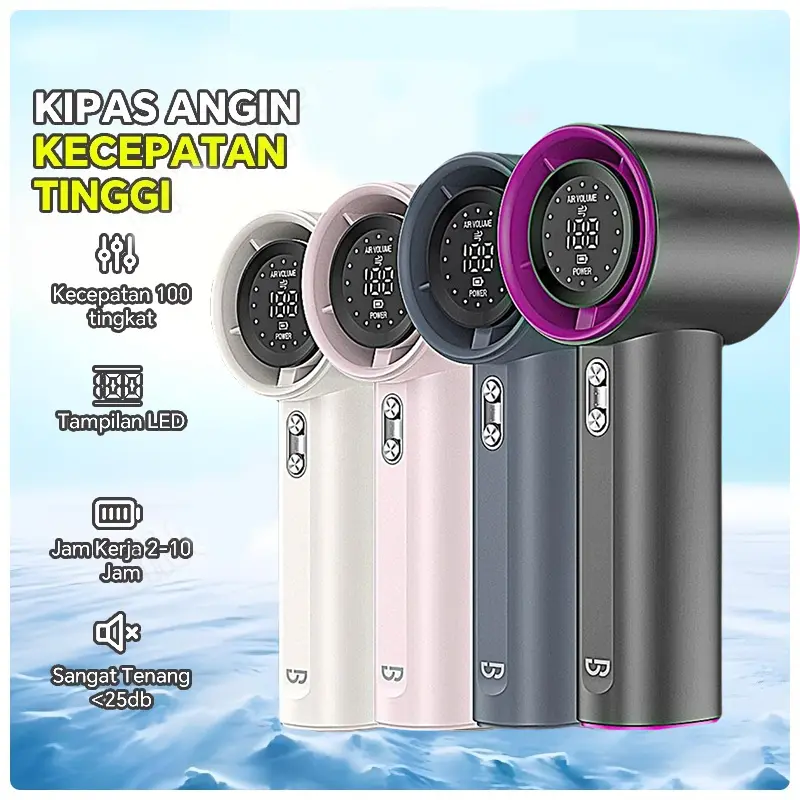Mini Portable Kipas Angin Turbo 100 Gear Wind S001 Kipas Angin Digital Display Adjustable Turbo Kipas Tangan