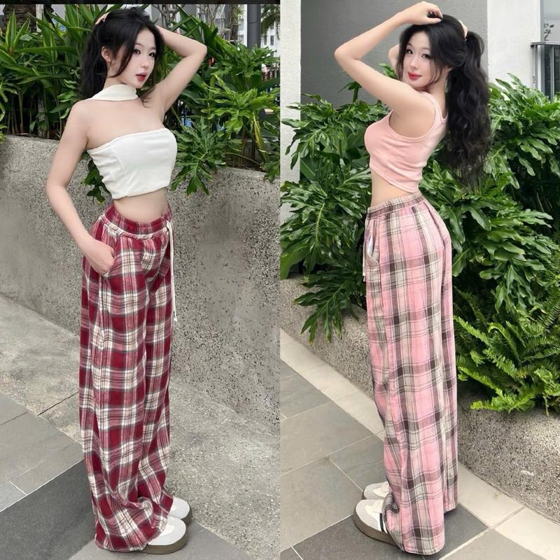Combo 2 Quần Ống Suông Nữ Kẻ Caro Dáng Rộng Chất Mềm Mát Lưng Chun Co Giãn Nữ Thời Trang,Dễ Phối Đồ ,Mặc Đi Chơi,Dạo Phố