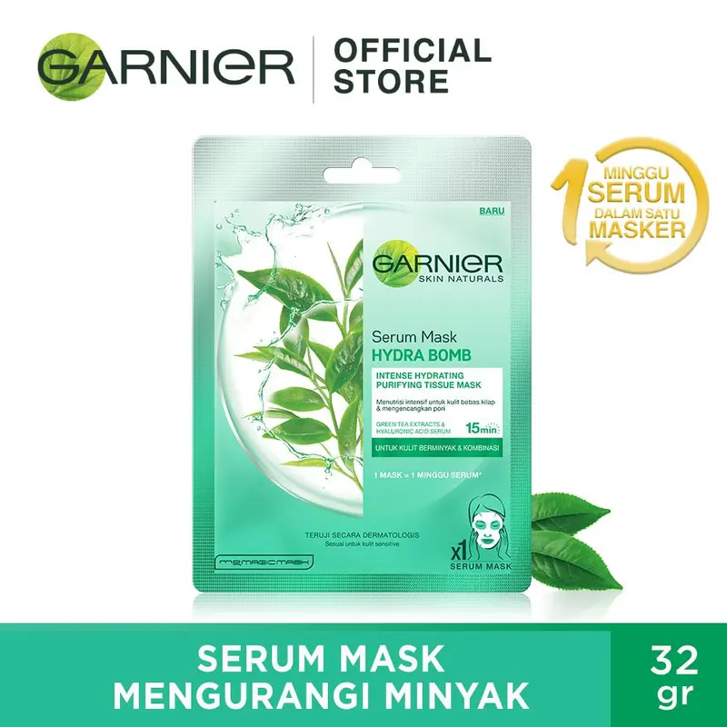 Garnier Serum Mask Green Tea 10 Pcs Masker Lebih Hemat Garnier Serum Mask Hydra Bomb Green Tea Skin Care (Masker Wajah Untuk Kulit Berminyak & Berjerawat) 3
