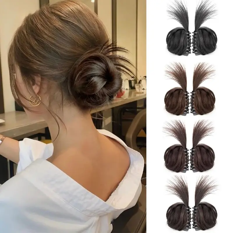 Búi Tóc Nhỏ Tổng Hợp, Ngọt Ngào Và Ngầu, Quấn Quanh Búi Tóc Đôi Bết Bùn, Tóc Nối Đuôi Ngựa, Kẹp Tóc Thấp, Tóc Giả Thịt Viên, Thích Hợp Cho Bé Gái 0