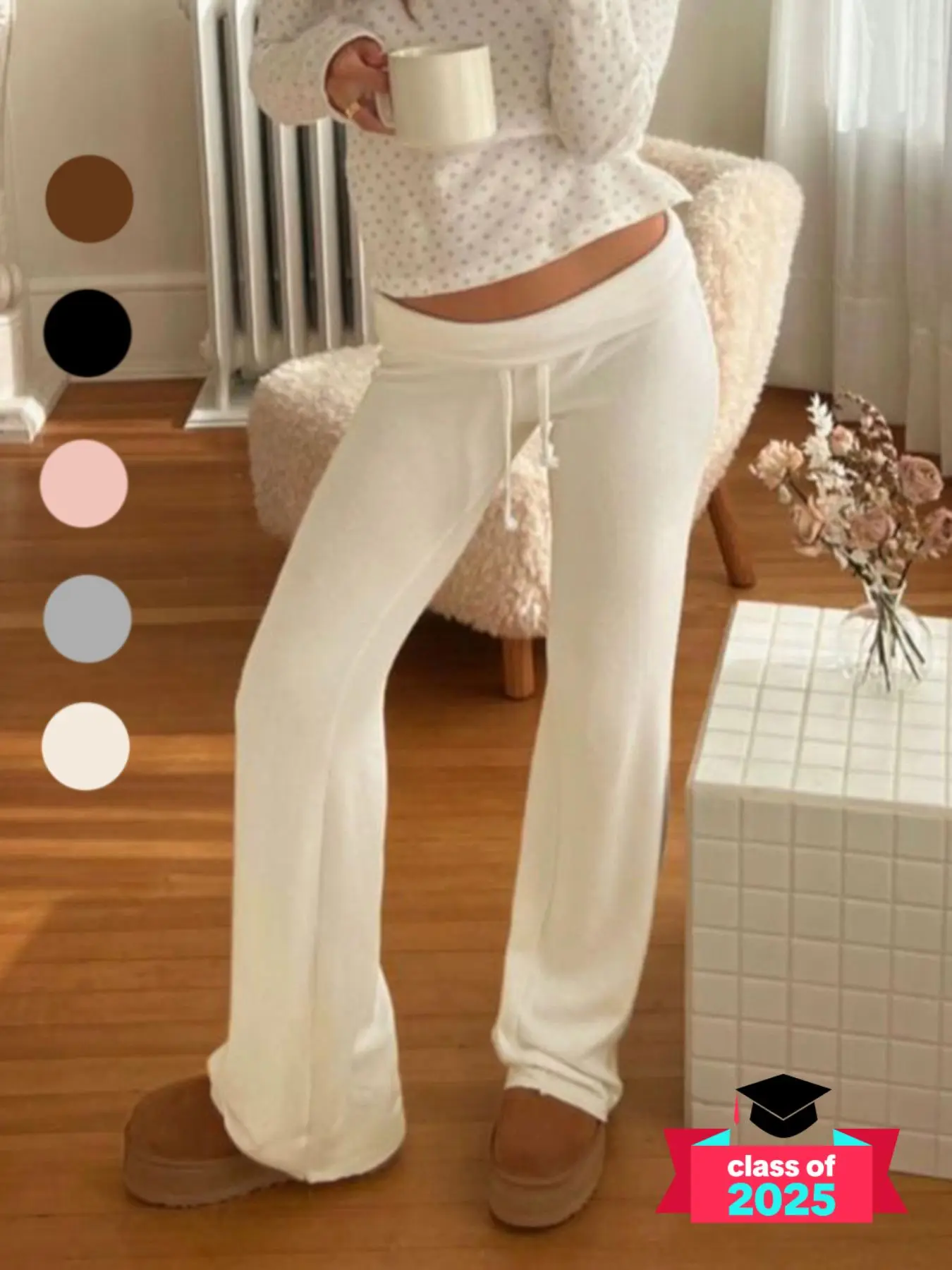 Women's Solid Drawstring Foldover Waist Straight Leg Pants, Pants for Women, Fashion Casual Comfy Drop Waist Trousers, Trousers for Women, Women's Bottoms, Back To School Clothes