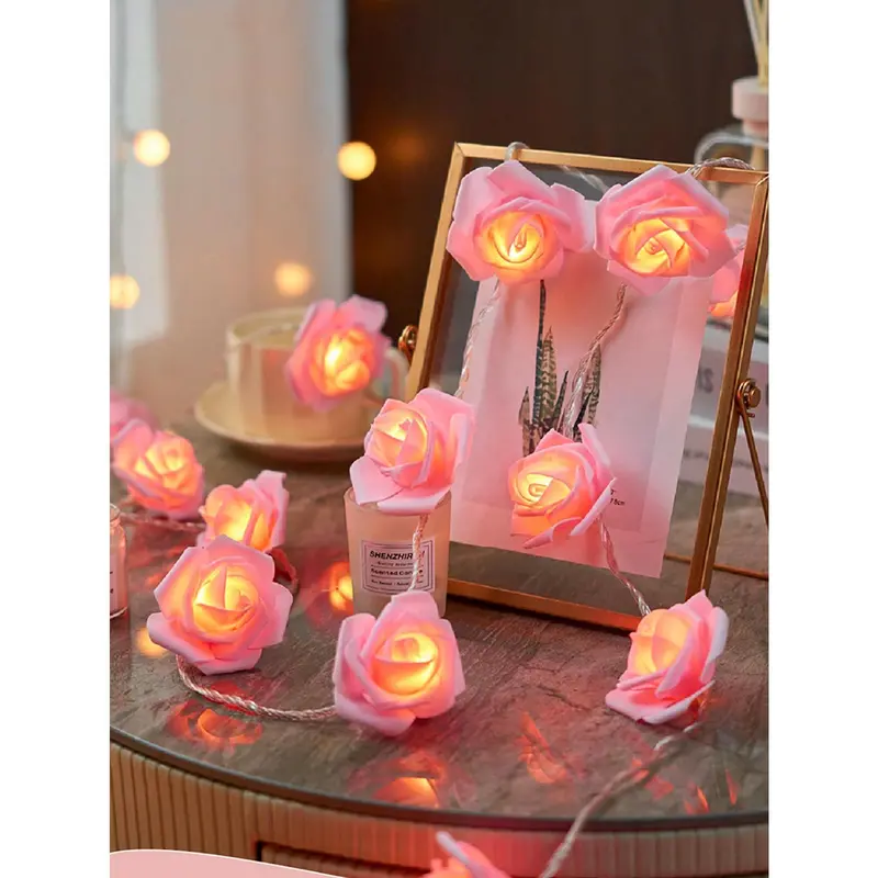 Led Rose Flower String Lights, Indoor Romantic Decoration For Proposal, Birthday, Girls' Room Decor gifts  best  friend scream  mask Ornaments Pink 2