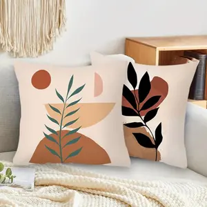 Sarung Bantal/Penutup Bantalan Sofa 40x40 cm Sarung Bantal Sofa Aksen Persegi Coklat Nordic Leaf Sarung Bantal untuk Dekorasi Rumah