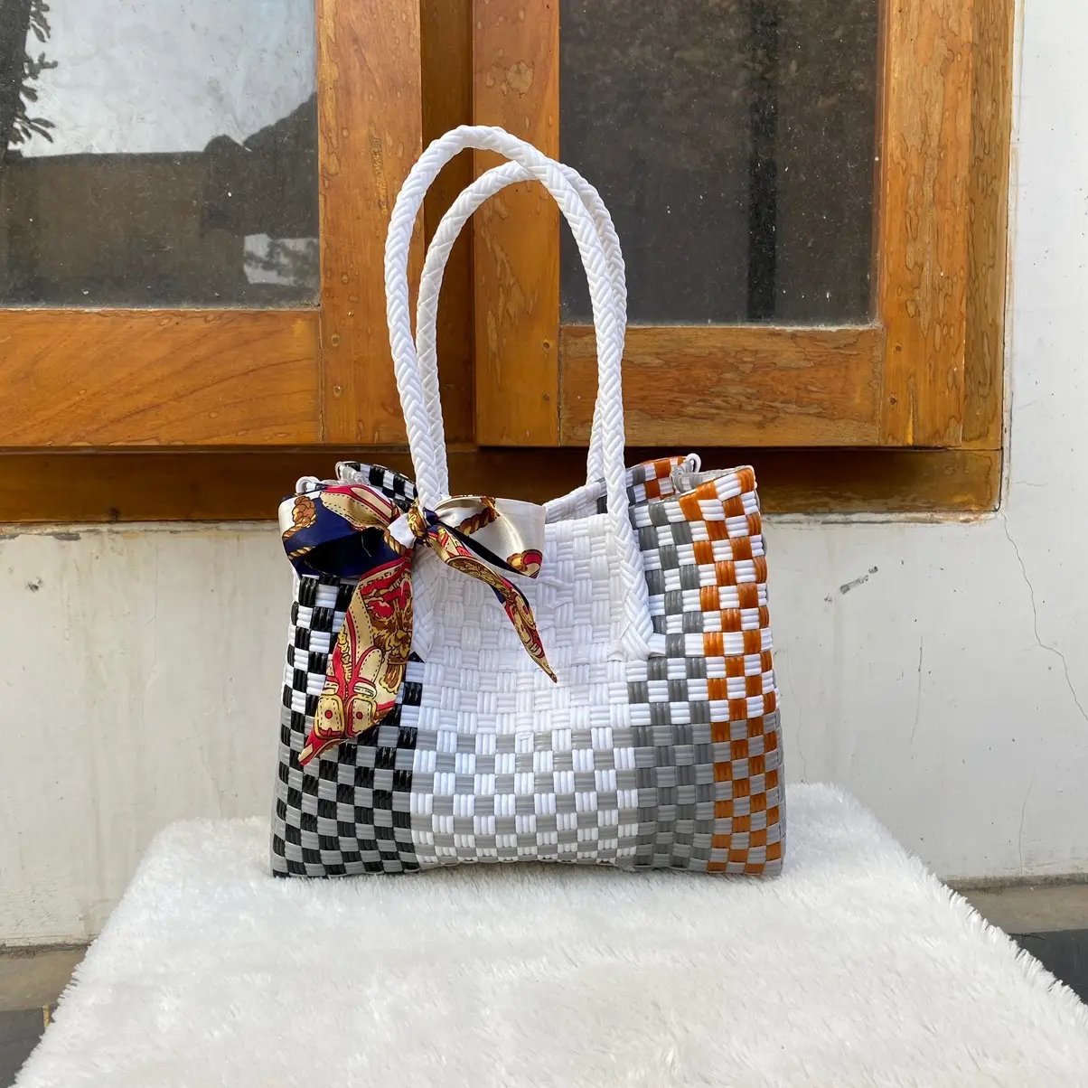 Tas Tote Wanita Jally Premium Berkualitas Tinggi Ukuran 27x15x20cm Patty Free Pita Anyaman Totebag
