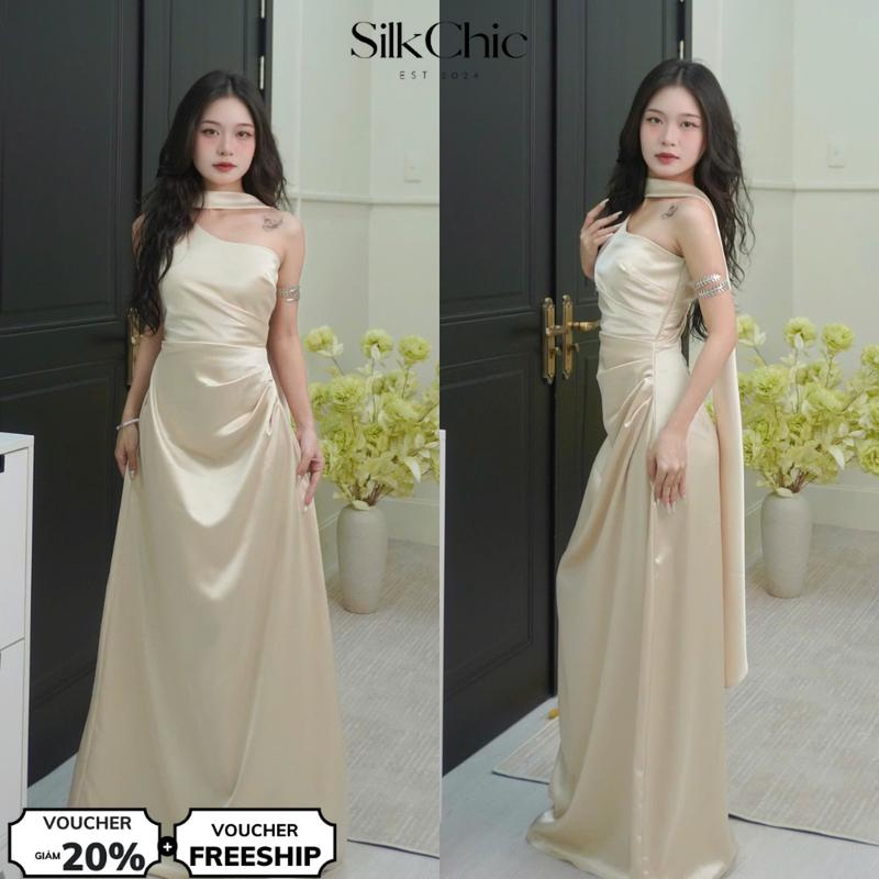Đầm Lụa Dự Tiệc Dáng Dài Sang Chảnh SC653 Váy Lụa Dự Tiệc Cưới Tà Chéo Cổ Sang Trọng Nữ Women Dress