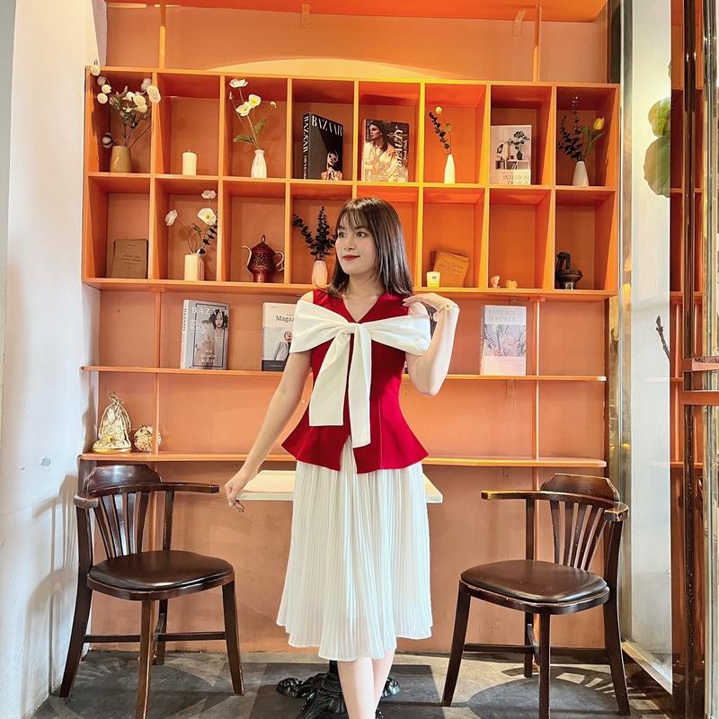 Áo peplum thiết kế rút nơ xinh xắn, áo mặc đi làm đi chơi, đi tiệc