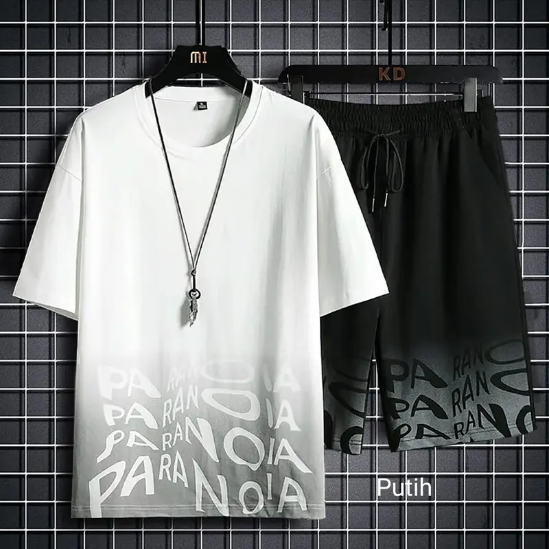 Bisa Cod/Setelan Paranoia - Setelan Atasan Kaos Celana Jogger/1 set outfit cowok (M-L) 1