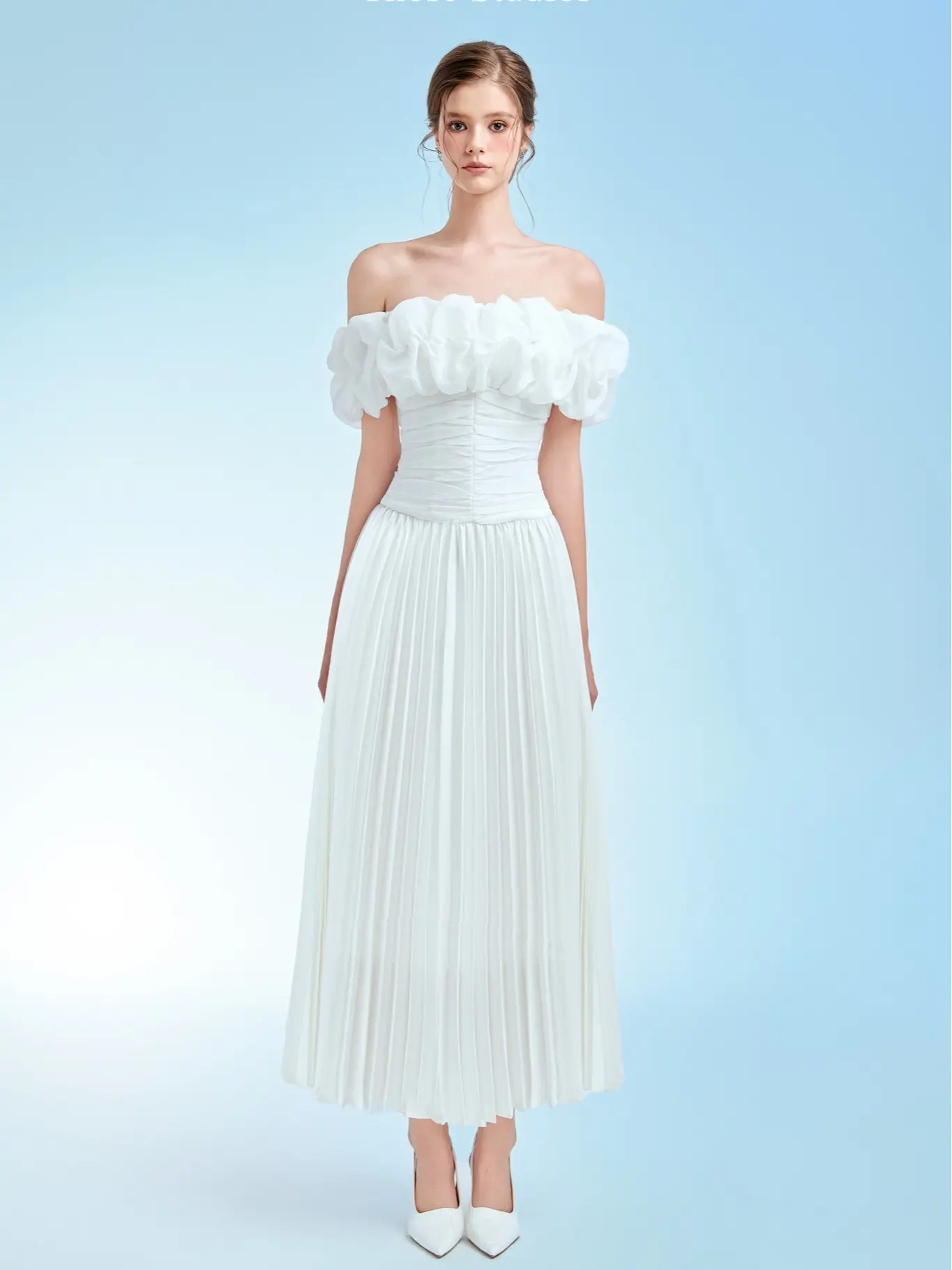THOSE STUDIOS Váy trễ vai dập ly dáng dài sang trọng, nhẹ nhàng Alana Dress