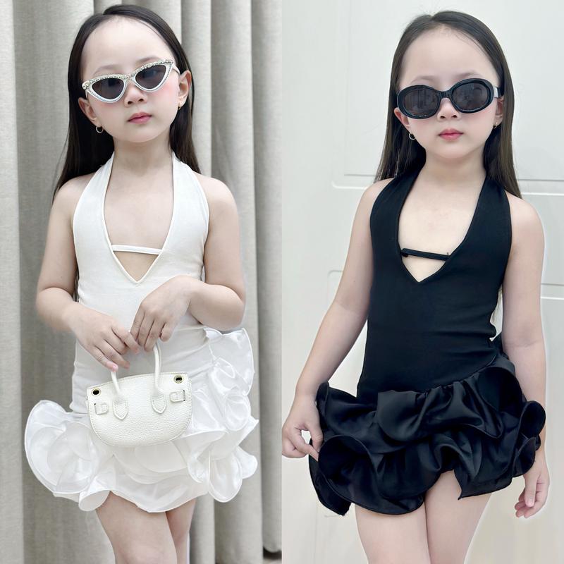   BÉ CAO LỚN MŨM MĨM TĂNG SIZE  Chic Wave Dress - Váy bé gái thiết kế cổ yếm cách điệu đuôi bèo xoè tầng siêu sành điệu 