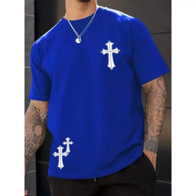 3D Cross Print Men's T-shirt Summer Daily Casual Men's Short-sleeved Top Outdoor Sports Men Fashion Short-sleeved T-shirt