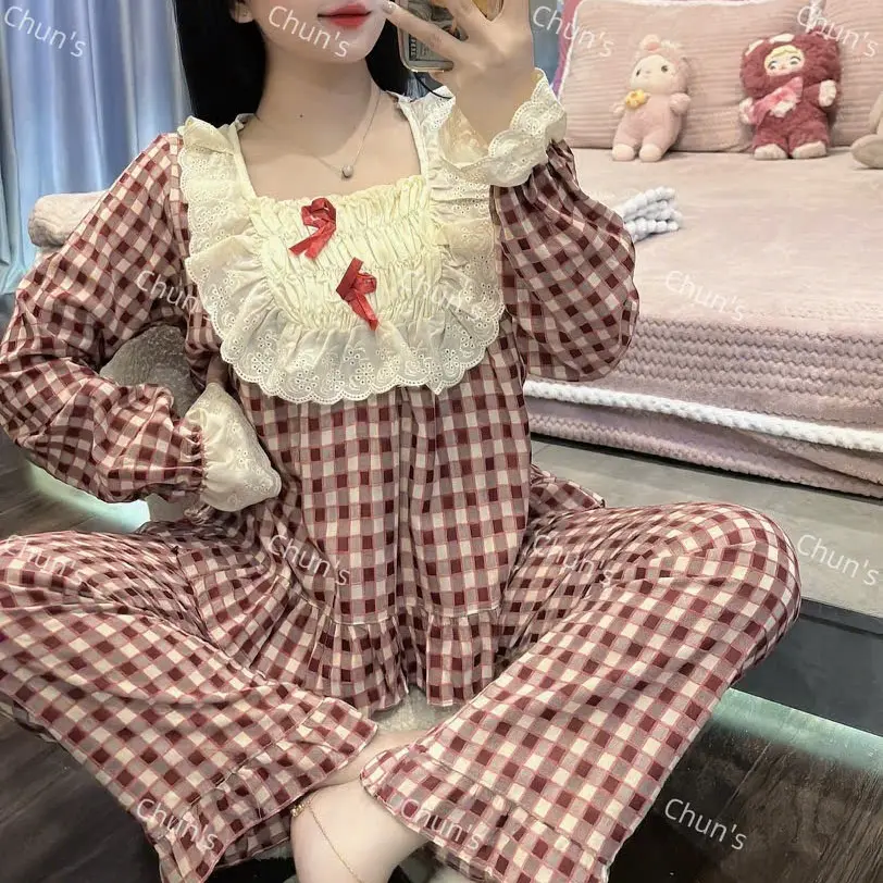 H131 Bộ ngủ nữ chất đũi nhung áo tay dài cổ vuông tag 2 nơ dáng tiểu thư, pijama cao cấp mặc nhà Voi Nho