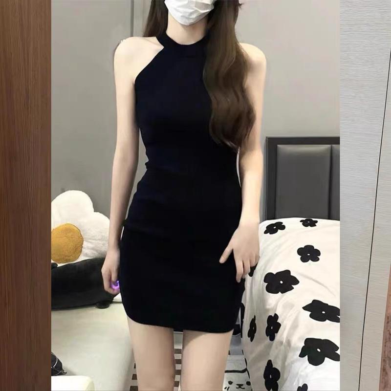 Đầm body váy Nữ body cổ yếm V25 dáng ngắn sexy màu đen woman Dress Voi Nhung