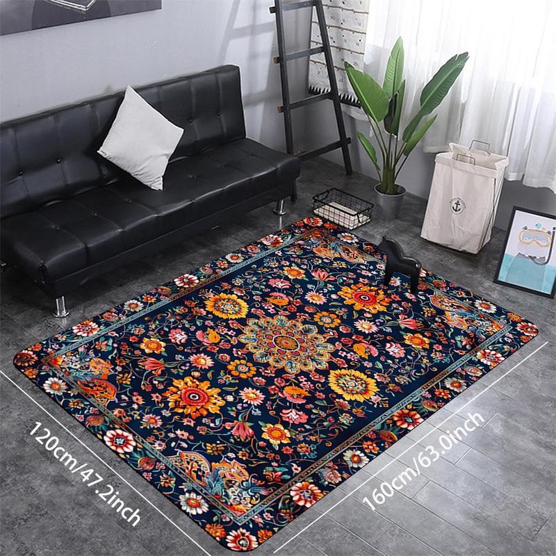 Vintage Floral Pattern Floor Mat, 1 Count Non-slip Soft Floor Carpet, Decorative Area Rug for Home Living Room Bedroom Kitchen, Christmas Gifts, Christmas Decorations 3
