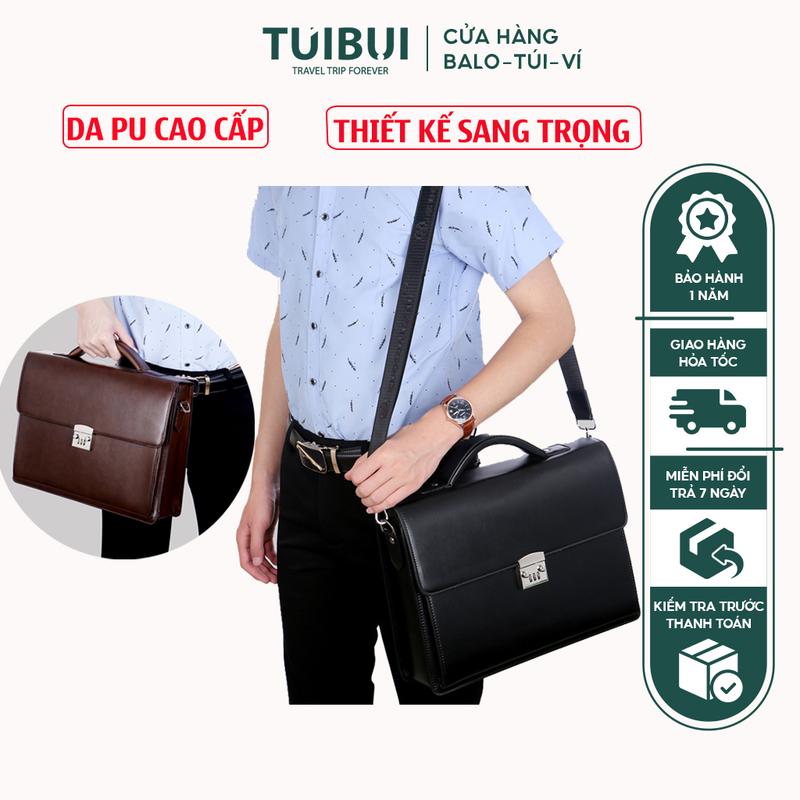 Cặp da nam công sở thương hiệu KUQIDAISHU, giáo viên đựng laptop, máy tính, tài liệu A chất liệu da PU chống nước, phong cách lịch sự sang trọng.
