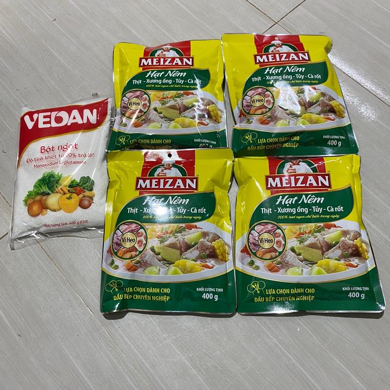 [MỊN NHUYỄN] 4 GÓI HẠT NÊM MEIZAN 400+ THÊM 1 GÓI BỘT NGỌT VEDAN 400G MỊN NHUYỄN F30. Bột ngọt nêm ngon Hạt nêm thơm Dùng trong quán ăn Nấu ăn gia đình Đậm đà Gia vị