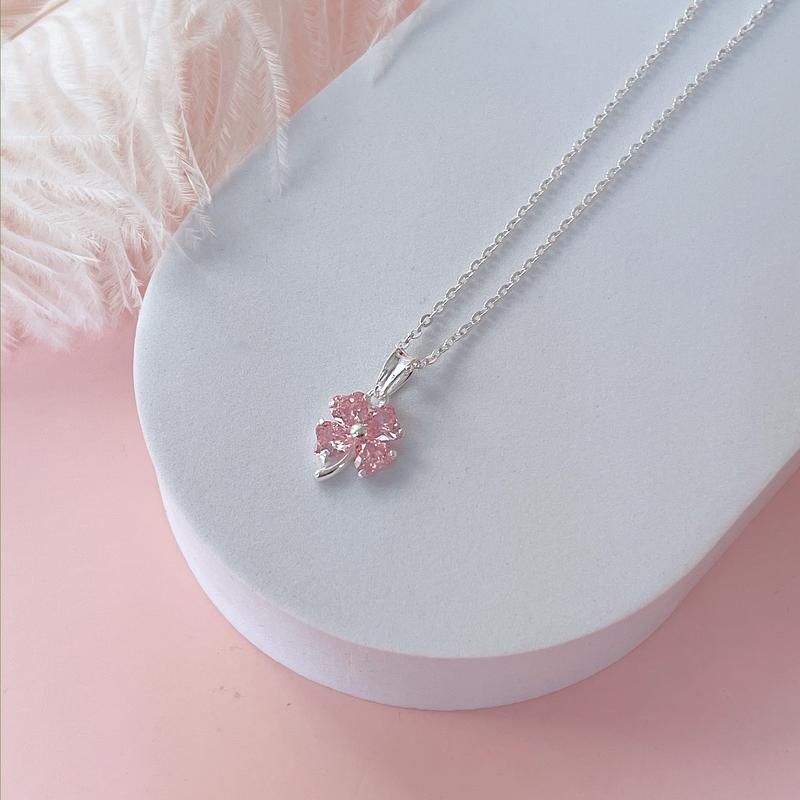 Dây chuyền nữ BẠC TA S99 - NHIỀU MÀU mặt hình cỏ bốn lá đính đá các màu, vòng cổ xinh xắn - DN 1091 KM1