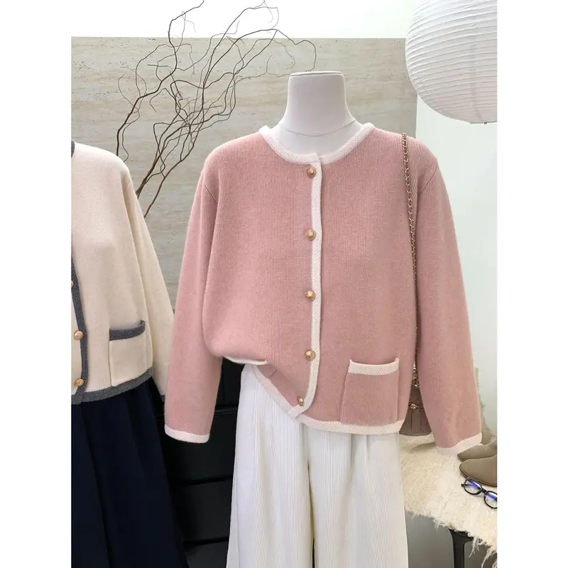 Áo Cardigan Len Nữ, Phong Cách Hàn Quốc, Dáng Ôm, Màu Trơn Cổ Tròn Nhỏ Thích Hợp Cho Mùa Thu Và Mùa Đông, Dễ Phối Đồ, Áo Khoác Len Cropped Ấm Áp, Hàng Mới Về 3