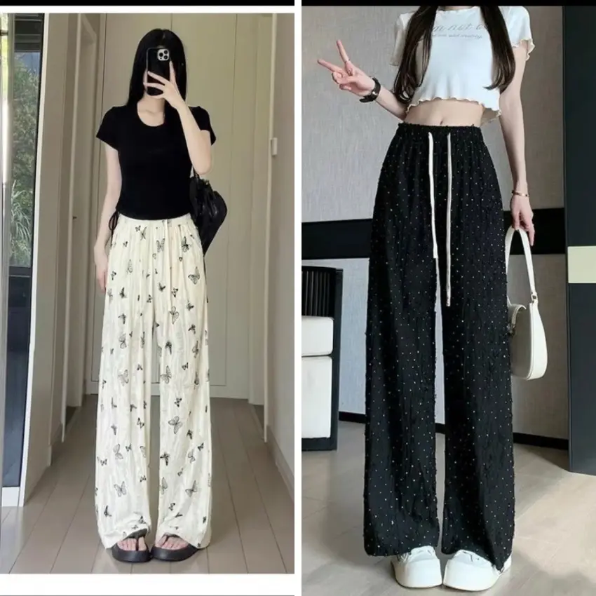 [Hàng hè]Quần xuông đính đá rách cá tính co giãn mềm mát có túi