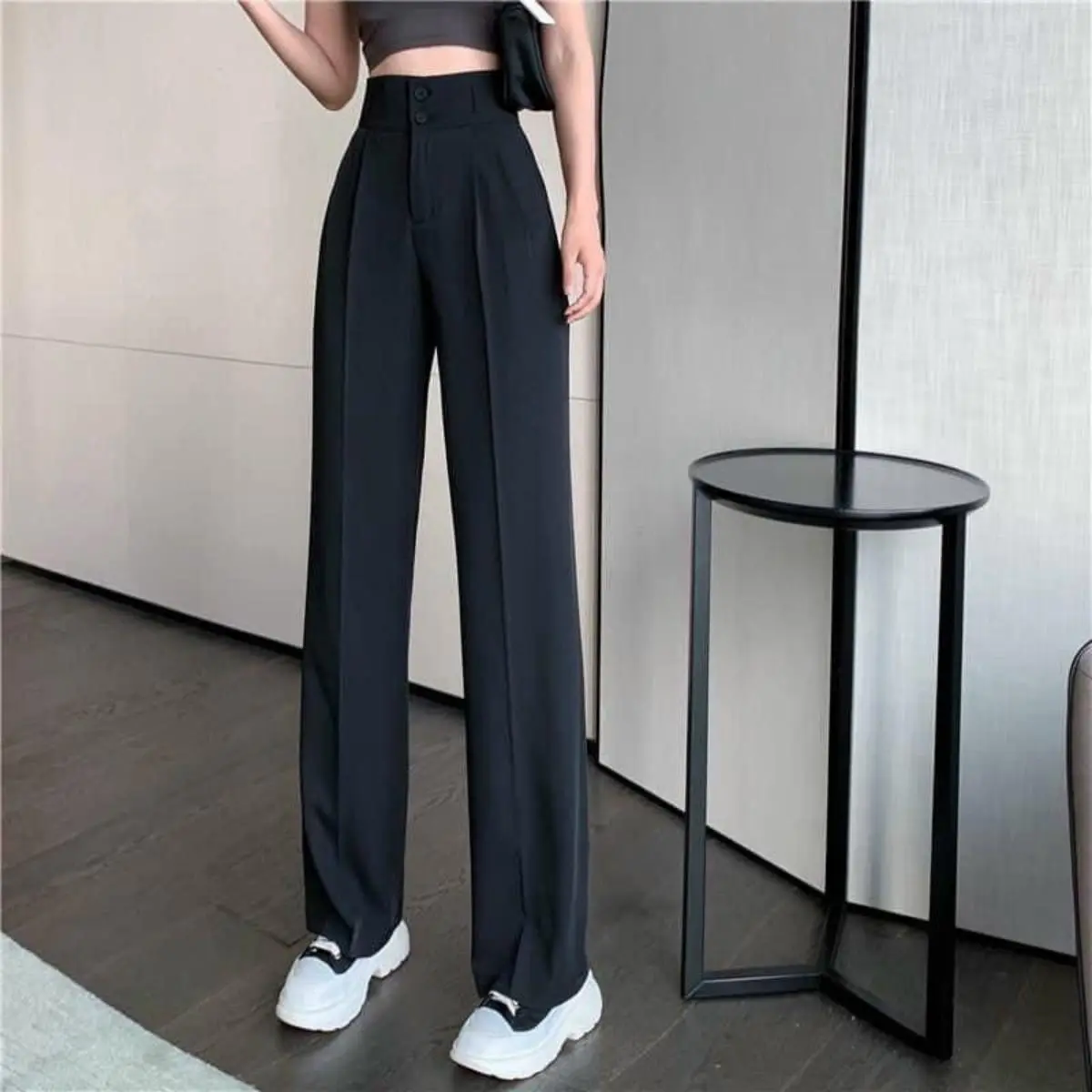 Quần Ống Rộng 2 Cúc Lưng Cao Dáng Dài -Vải Tuyết Mưa quần  tây quần  flannel