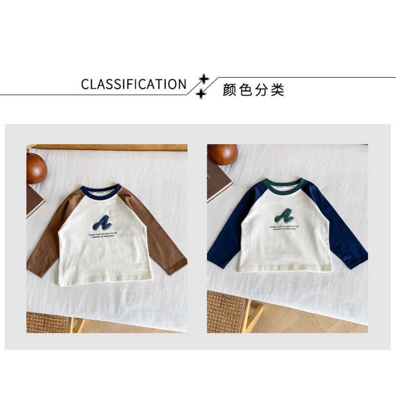 Product Introduction of Wind Valley 2024 new children's clothing Korean version contrasting color raglan sleeve T shirt boys versatile base for spring and autumn 4