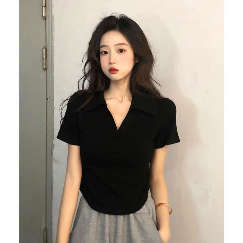 Product Introduction of XẢ KHO Áo 40-100Kg POLO BIGSIZE vạt bầu thun gân lạnh lụa Top Nữ thanh lý Women Đen 4