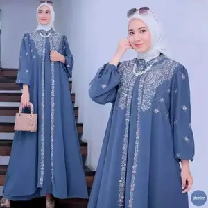 Savina Gamis Abaya Bordir 2 Layer Baju Lebaran Muslimah Terbaru Warna Putih Gamis Ceruty Bordir