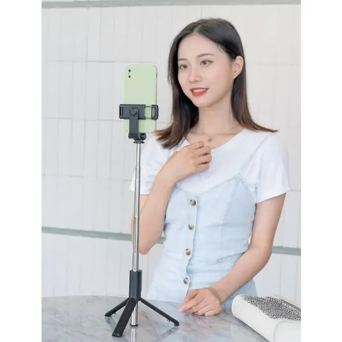 Tongsis 3 in 1 Bluetooth Tripod Selfie Stick Remote Bluetooth 70cm - Putih TERMURAH Handphone Hitam Lampu 4
