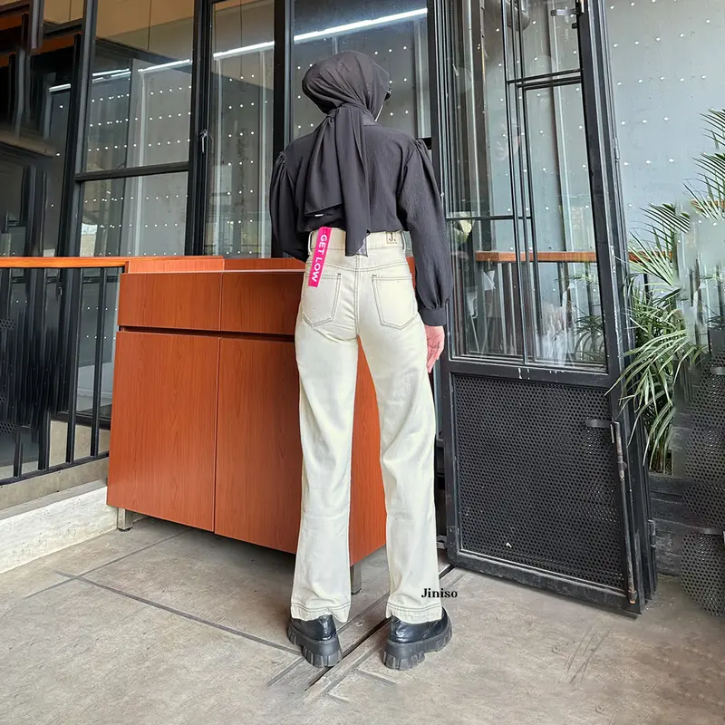 JINISO GET LOW - 582 Baggy Highwaist Celana Jeans Wanita Warna Cookies And Cream 6
