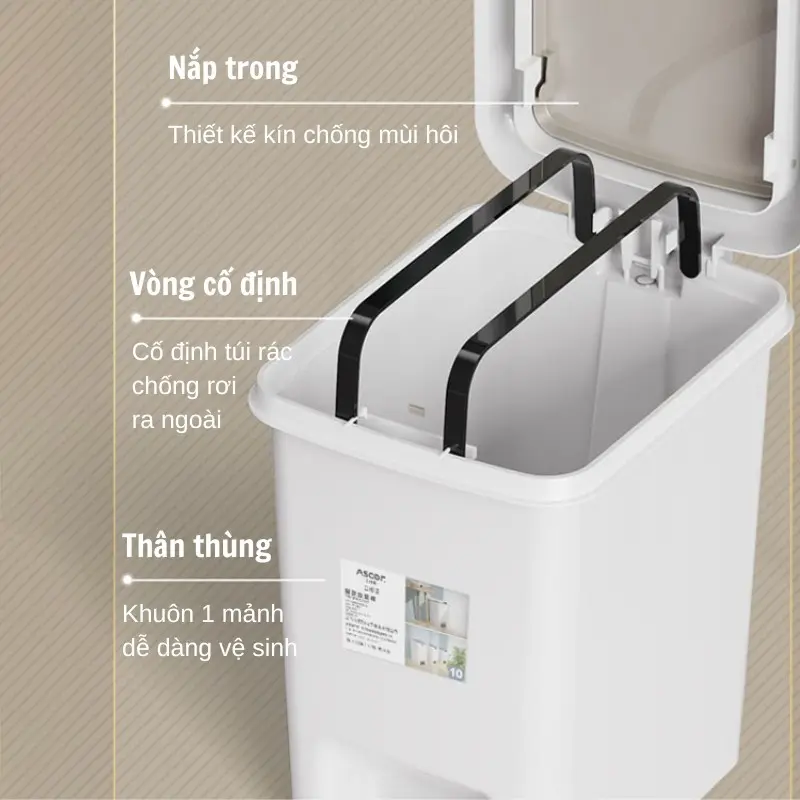 Thùng Rác Đạp Chữ Nhật 8L-10L-15L-20L Dùng Cho Văn Phòng, Gia ĐÌnh, Kháng Khuẩn Khử Mùi, Ngăn Mùi Hôi 3