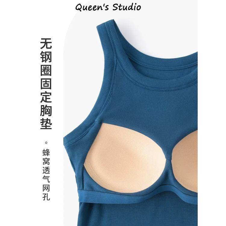 Áo Crop Top Cổ Điển Cổ Tròn, Ngắn, Dành Cho Nữ, Có Đệm Ngực, Áo Vest Mỏng, Thích Hợp Tập Thể Dục Và Yoga, Không Tay, Chất Lượng Cao, Áo, Queen 'S Studio Sport Tập Yoga 6