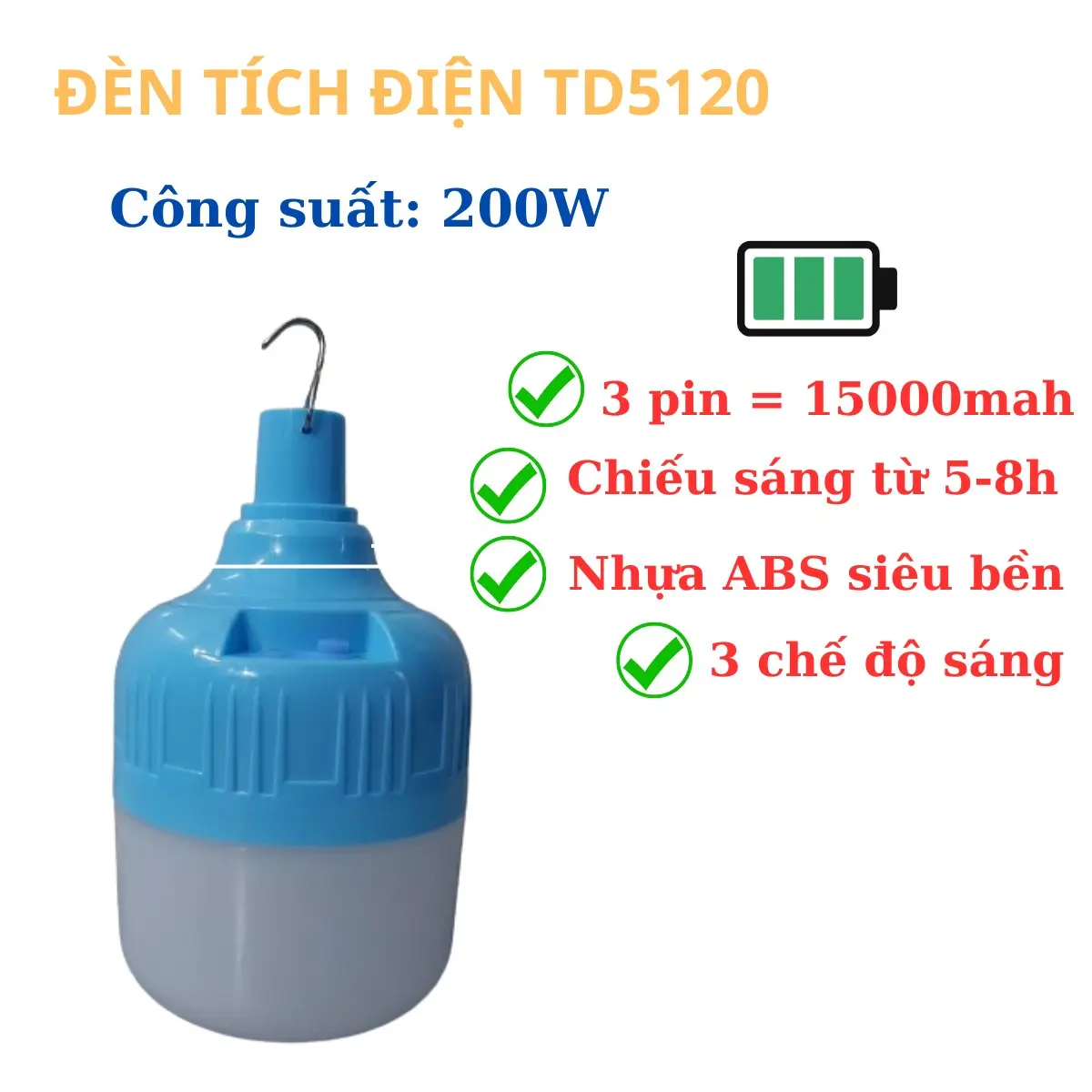 BÓNG ĐÈN TÍCH ĐIỆN 200W SIÊU SÁNG CÓ MÓC TREO đèn  tích đèn  tích
