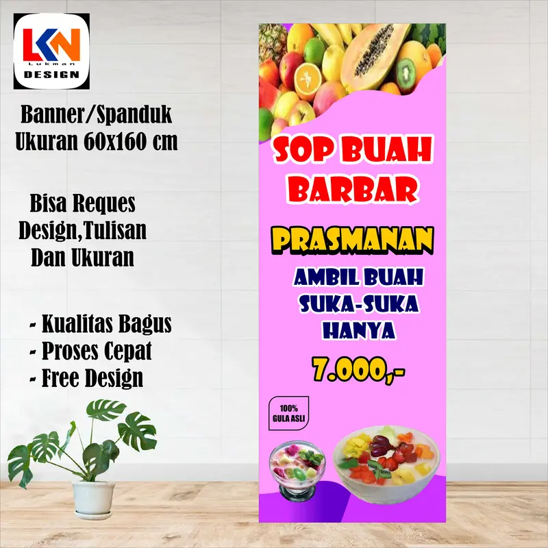 spanduk banner sop buah barbar prasmanan model B uk, 60x160cm 0