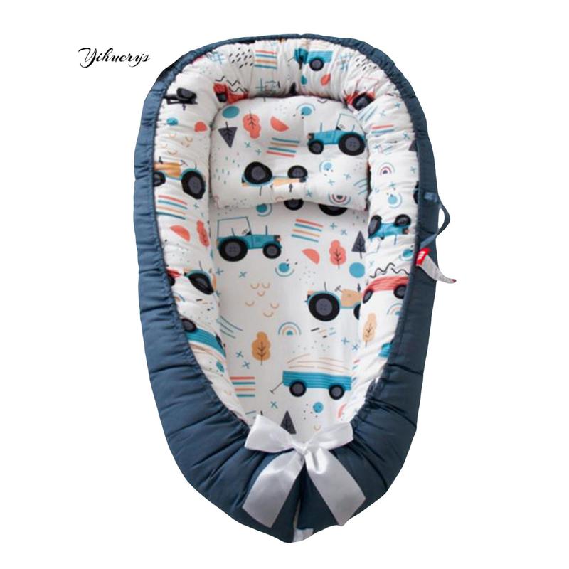 Baby Bed, Foldable Washable Floral Print Baby Cot Infant Bassinet with Pillow for Boys Girls 2