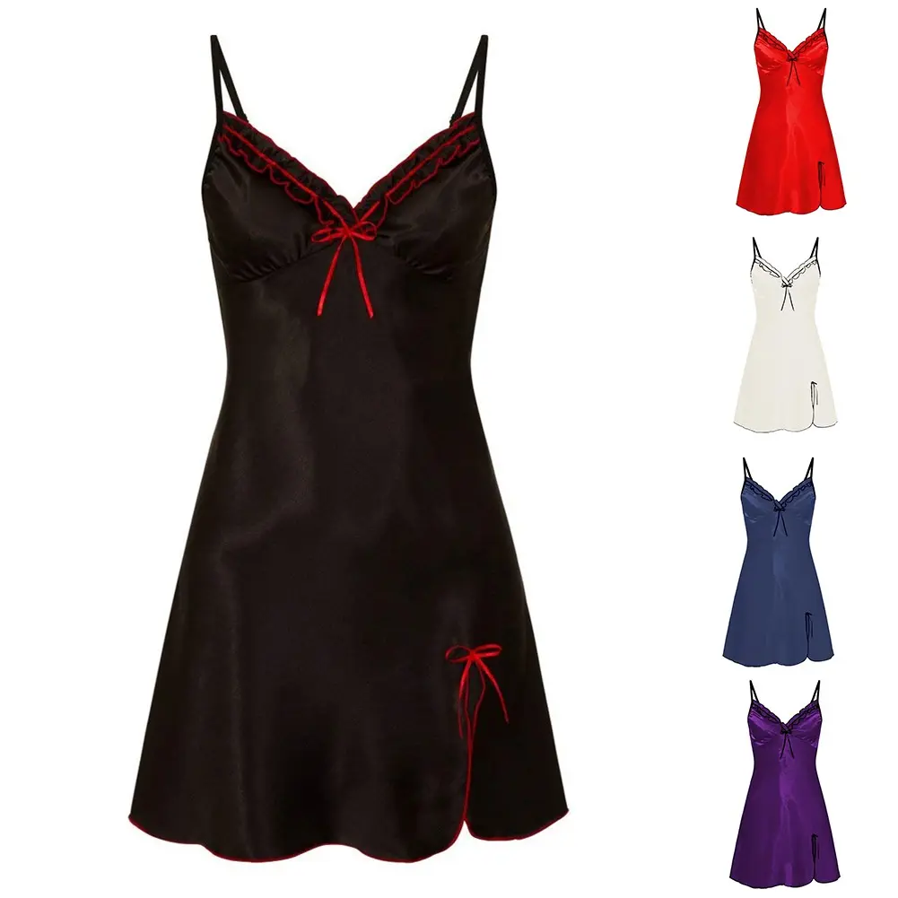 Women Soft Nightdress Beauty Satin Dress Lingerie Nightwear Sleepwear Nightie