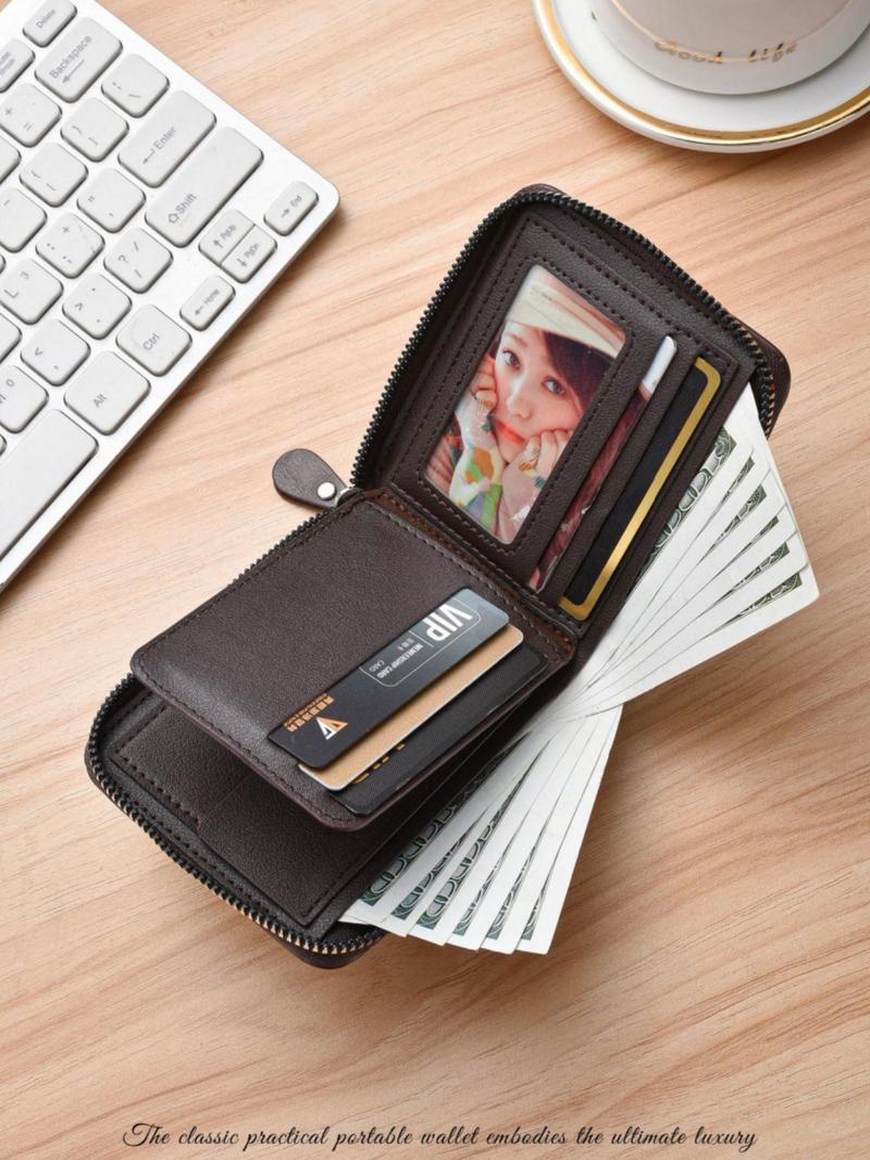 Product Introduction of Men's Vintage Zipper Short Wallet, Multi-functional Large Capacity Card Holder, Casual Trendy Versatile High-quality Daily Wallet for Men 5