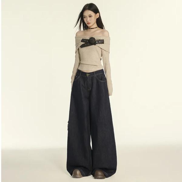 Product Introduction of Loose Wide Leg Jeans for Women 2024 Autumn New Trendy Hot Girl Low Waist Slimming and Straight Drape Mop Pants 5