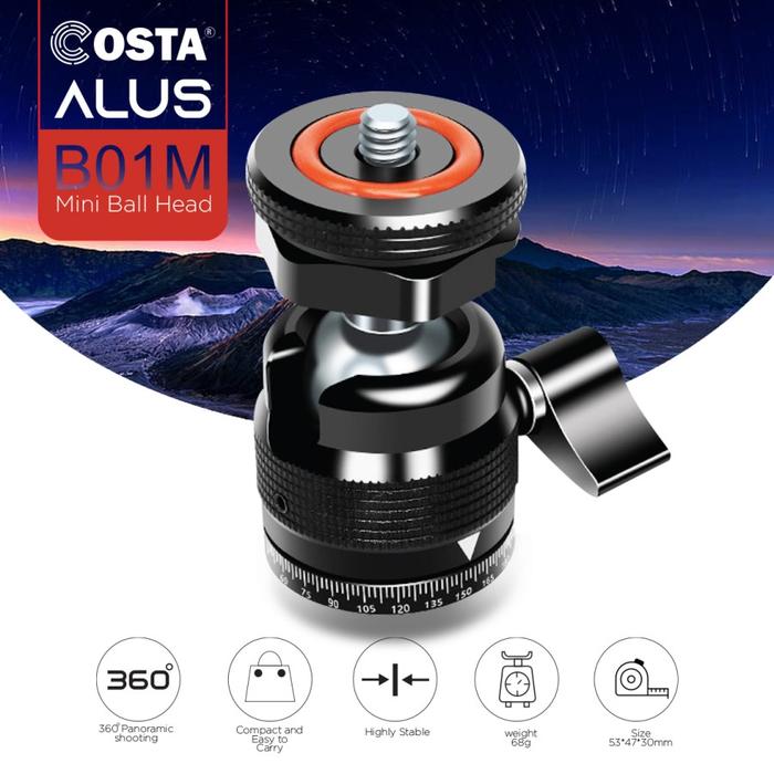 Promo COSTA Alus-B01 Mini BallHead Premium Full Metal With Hotshoe ...
