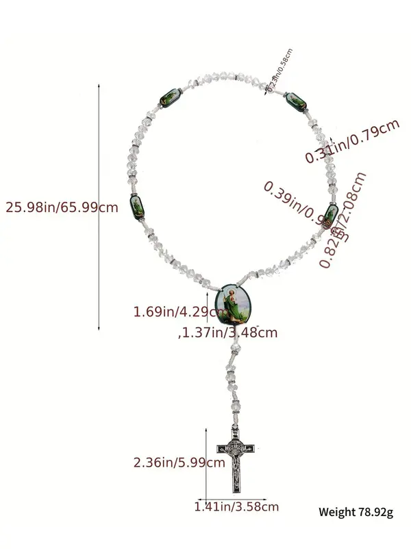 Easter Rhinestone Decor Cross Design Rosary Bead Necklace, Fashion Jewelry for Women & Men, Religion Blessing Accessory 3