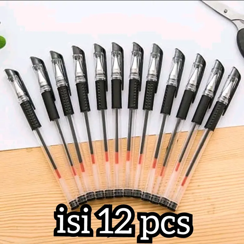 isi 12 pcs pulpen gel warna hitam isi banyak 0