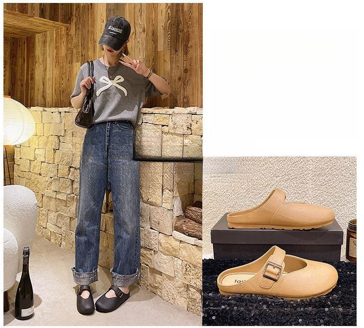 Product Introduction of New Soft Bottom Increase All-Match Closed Toe Half Slippers Slip-on Lazybones' Shoes Birkenstock Women's Outer Wear 17