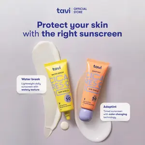TAVI CICA RES-Q10 AdapTint Sun Shield 40 ml / TAVI CICA RES-Q10 Water Break Sun Shield 40 ml - Sunscreen Tabir Surya SPF 50 PA++++ - Skin Tint - Pore Blurring - Menyamarkan Bekas Jerawat - Oily Skin - Tone up