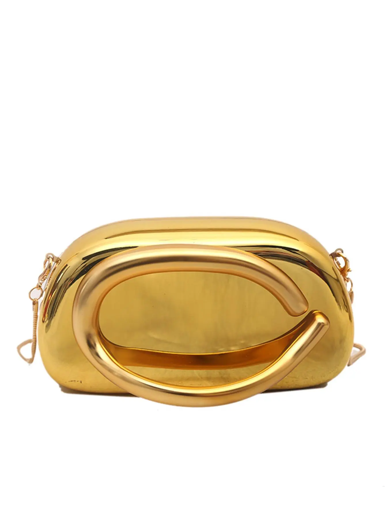 Women's Classic Round Metallic Clutch Bag, Vintage Metal Chain Strap Crossbody Evening Handbag, Fashionable Bag for Party Decoration