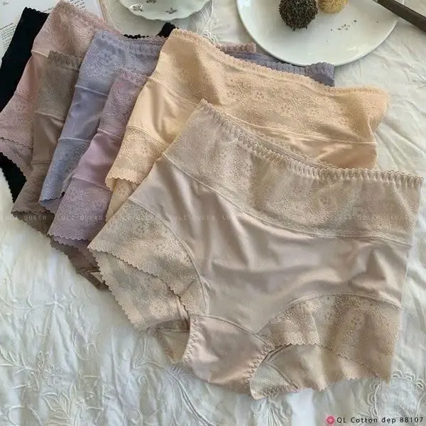 ￼Combo 3 Quần Lót Nữ Cotton Lưng Cao Ôm Bụng Định Hình Nâng Mông Phối Ren Cạp Cao Gen Bụng 0