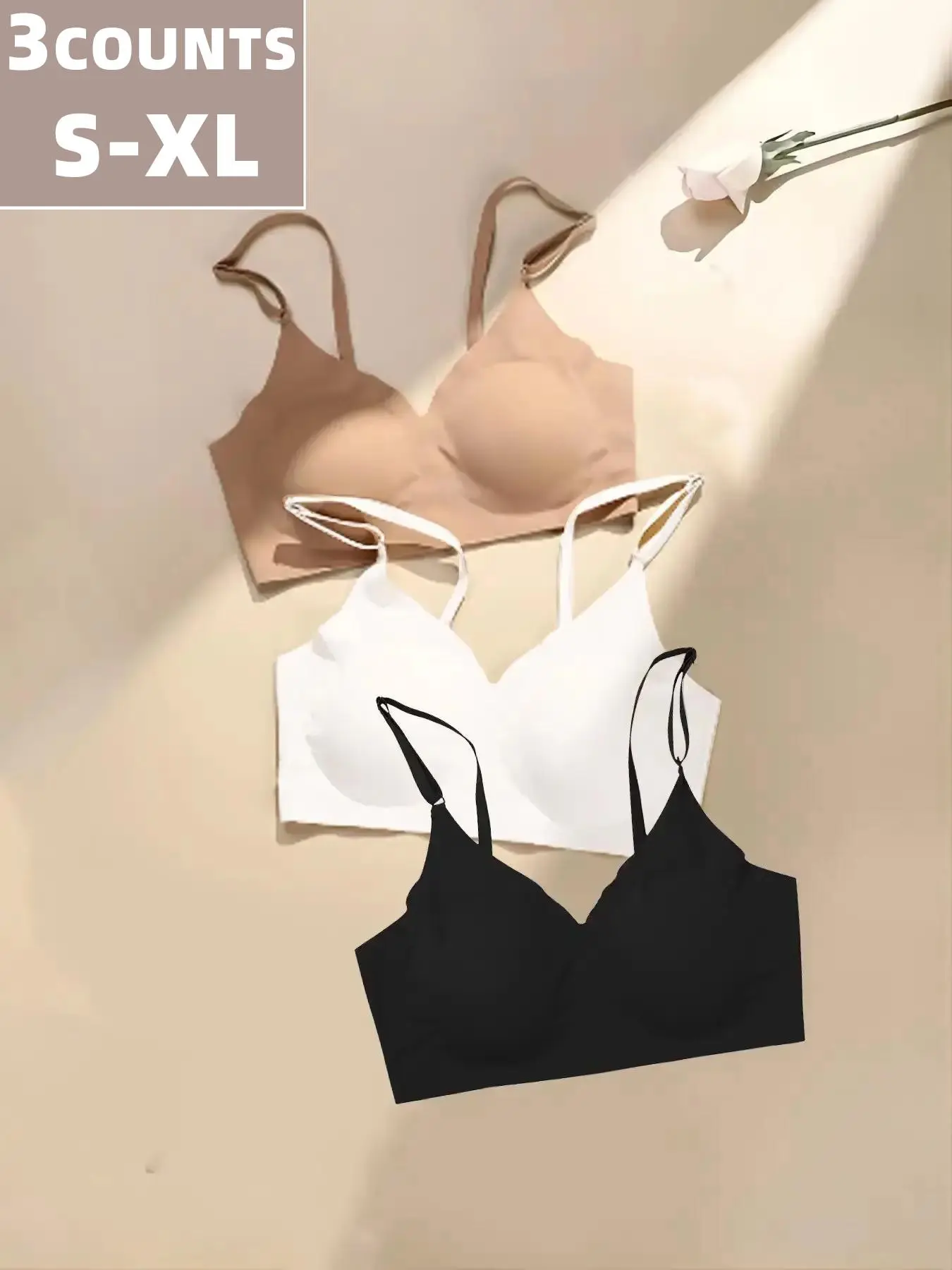 Women's  Plain Adjustable Strap Wireless Bra, Breathable Comfortable  Bra, Lingerie for All Seasons