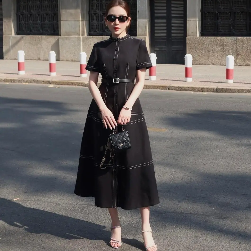 FANTIE DRESS - Đầm đen cá tính thanh lịch phong cách công sở WHITE PLAN Nữ Women