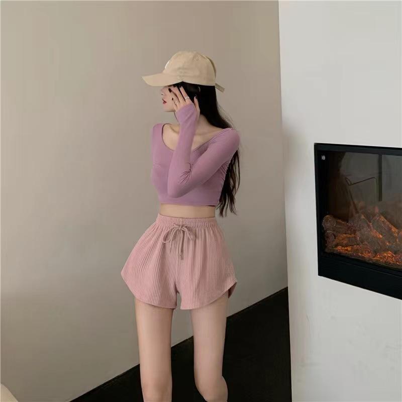Product Introduction of Women's shorts, waffle style new summer high waisted plus size shorts, internet famous fitness shorts, loose casual pants 22