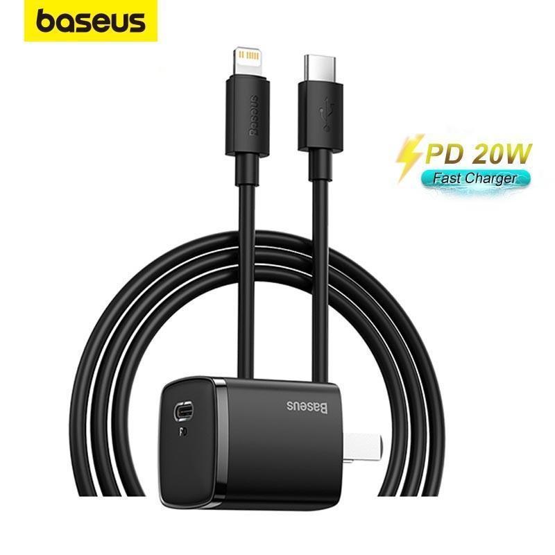  Bộ sạc nhanh Baseus PD 1C 20W phụ kiện sạc nhanh cho iPhone 12 Pro Max mini 18W IPhone 11 Pro Max Tương thích với PD3.0 QC3.0 HKW 